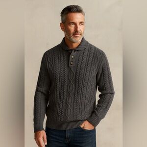 Tilley Sweater Men’s Size Large Gray Cableknit Fisherman